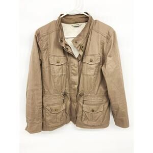 LL Bean Beige Draw String Waist Faux Fur lined 4 Pocket Jacket Size M